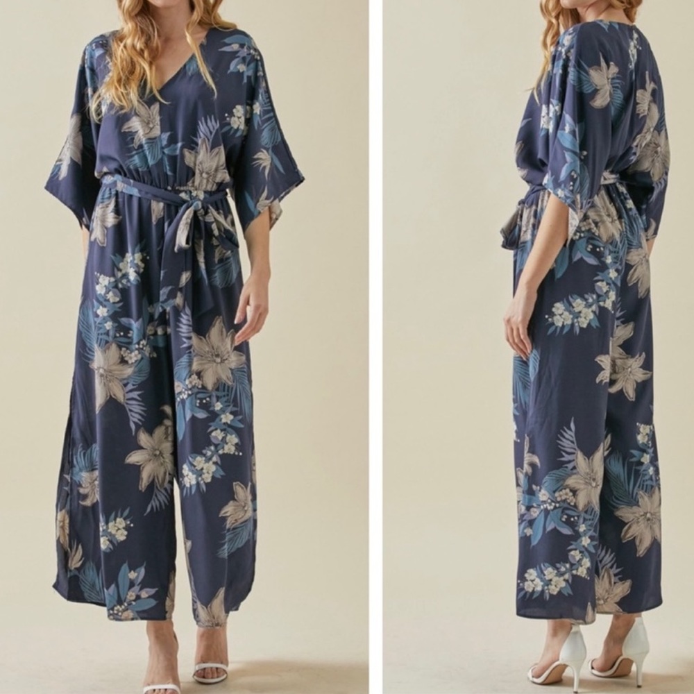 Fabulous Quarter Sleeve Kimono Style Floral Jumpsuit